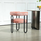 Fauteuil tonneau rembourré rose 23,62 po avec cadres en fer noir