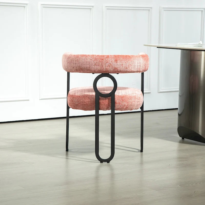 Fauteuil tonneau rembourré rose 23,62 po avec cadres en fer noir