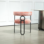 Fauteuil tonneau rembourré rose 23,62 po avec cadres en fer noir