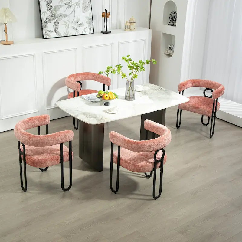 Fauteuil tonneau rembourré rose 23,62 po avec cadres en fer noir