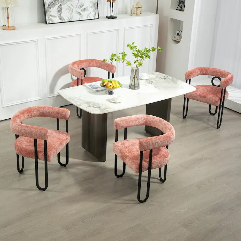Fauteuil tonneau rembourré rose 23,62 po avec cadres en fer noir