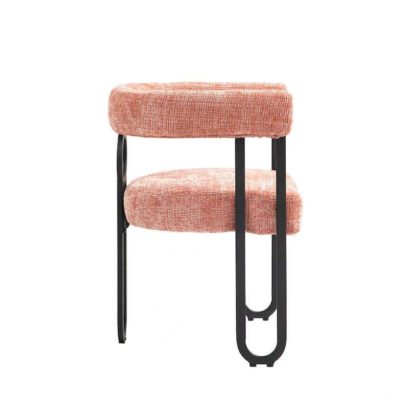 Fauteuil tonneau rembourré rose 23,62 po avec cadres en fer noir