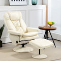 Fauteuil de relaxation réglable en cuir PU pivotant, dossier haut rembourré avec pouf et base en bois