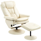 Fauteuil de relaxation réglable en cuir PU pivotant, dossier haut rembourré avec pouf et base en bois