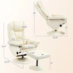 Fauteuil de relaxation réglable en cuir PU pivotant, dossier haut rembourré avec pouf et base en bois
