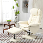 Fauteuil de relaxation réglable en cuir PU pivotant, dossier haut rembourré avec pouf et base en bois