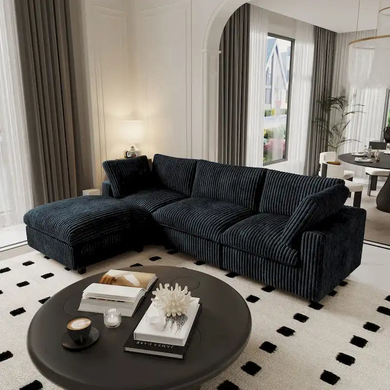 Grand canapé en peluche profonde Cloud, canapé modulable avec pouf