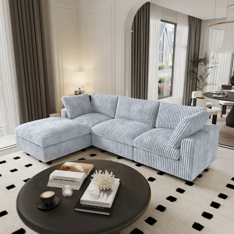 Grand canapé en peluche profonde Cloud, canapé modulable avec pouf