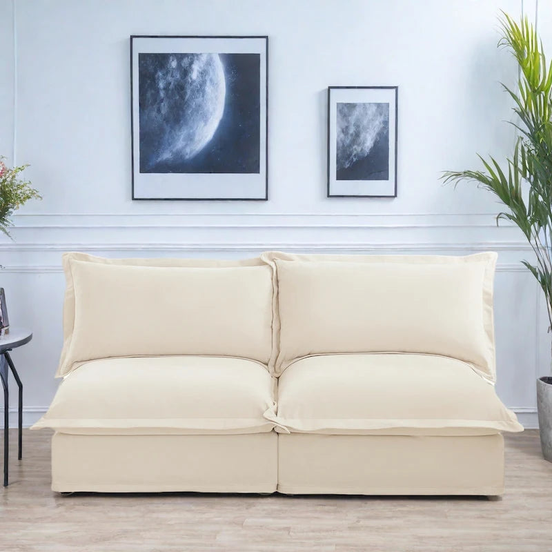 73,2 Canapé modulaire trois places en chenille avec housses amovibles lavables et plusieurs coussins