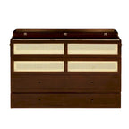 Lit escamotable Queen Size, Lit-armoire en pin avec décoration en rotin et tiroir de rangement, Noyer