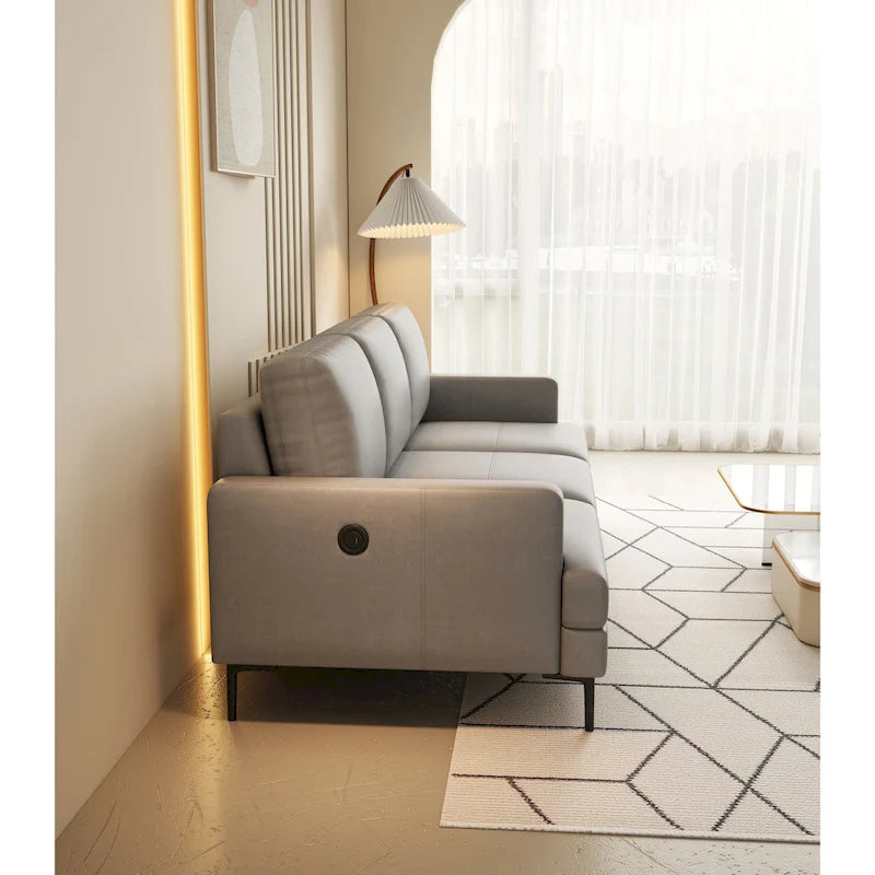 Canapé 3 places de luxe gris clair en cuir véritable 77 avec chargeur USB pour salon