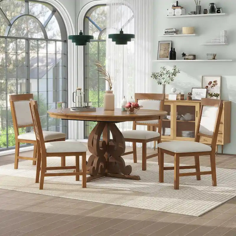 Ensemble de salle à manger 5 pièces en bois avec table extensible et 4 chaises