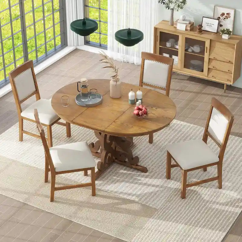 Ensemble de salle à manger 5 pièces en bois avec table extensible et 4 chaises