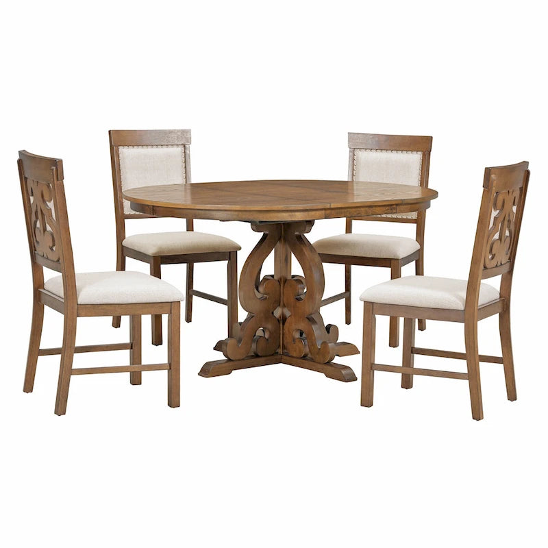 Ensemble de salle à manger 5 pièces en bois avec table extensible et 4 chaises