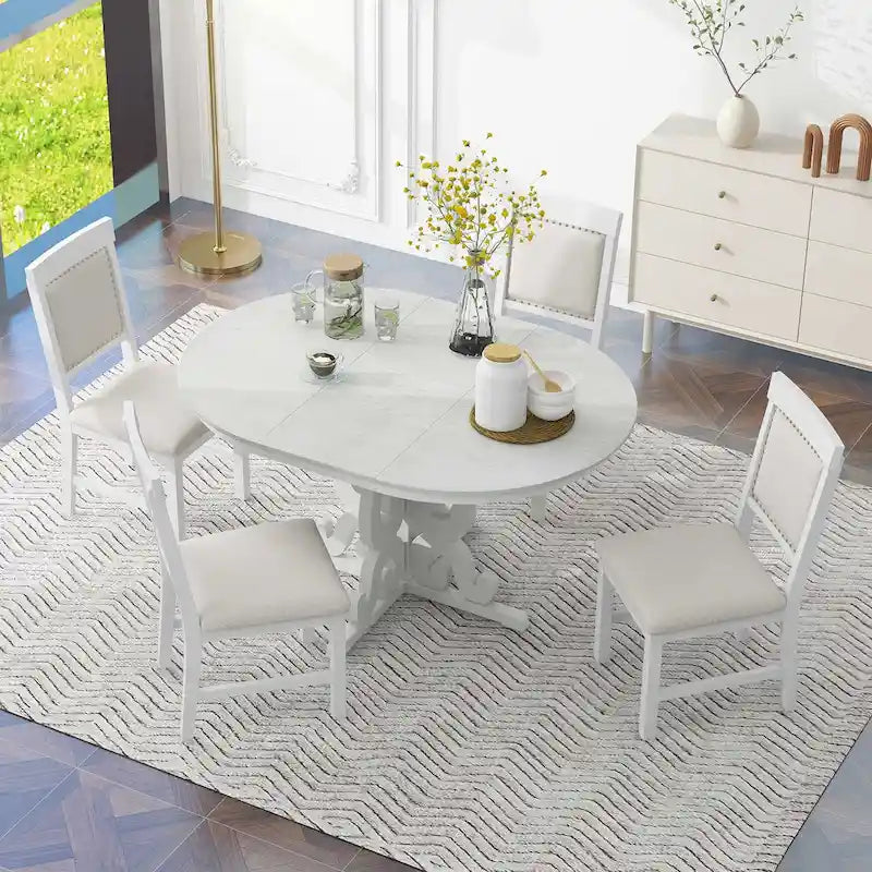 Ensemble de salle à manger 5 pièces en bois avec table extensible et 4 chaises