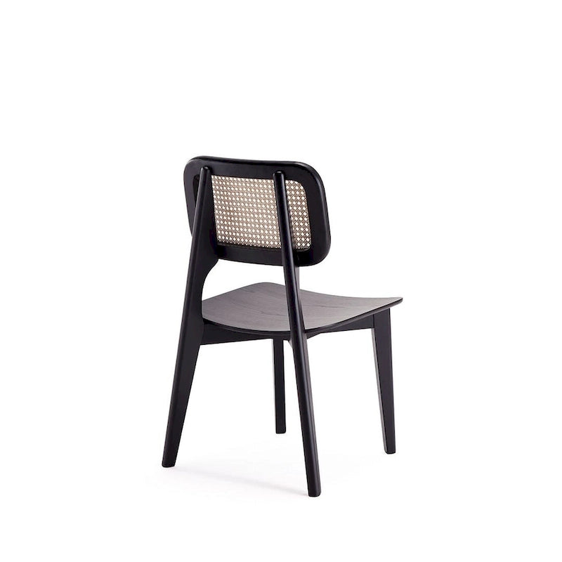 Chaise de salle à manger carrée Versailles en noir et cannage naturel