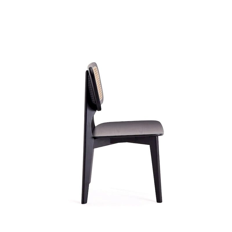 Chaise de salle à manger carrée Versailles en noir et cannage naturel
