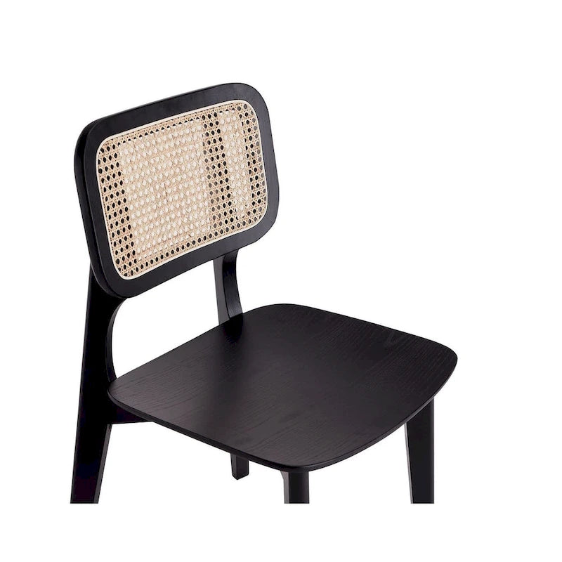 Chaise de salle à manger carrée Versailles en noir et cannage naturel
