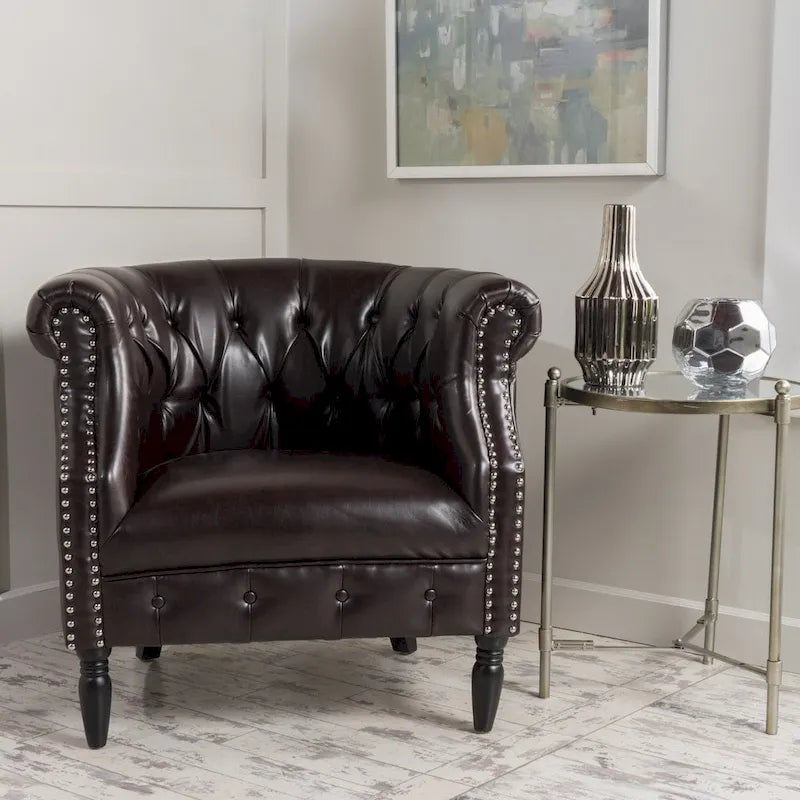 Fauteuil club Akira en cuir reconstitué capitonné