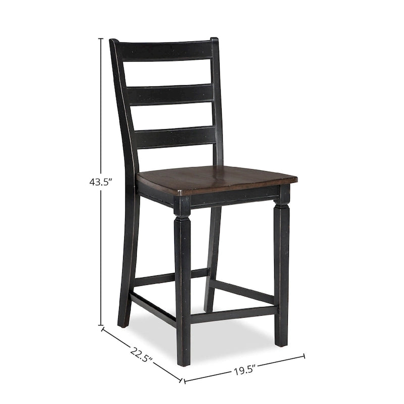 Tabouret de bar à dossier échelle Glenwood en noir frotté et anthracite de 24 pouces (lot de 2)
