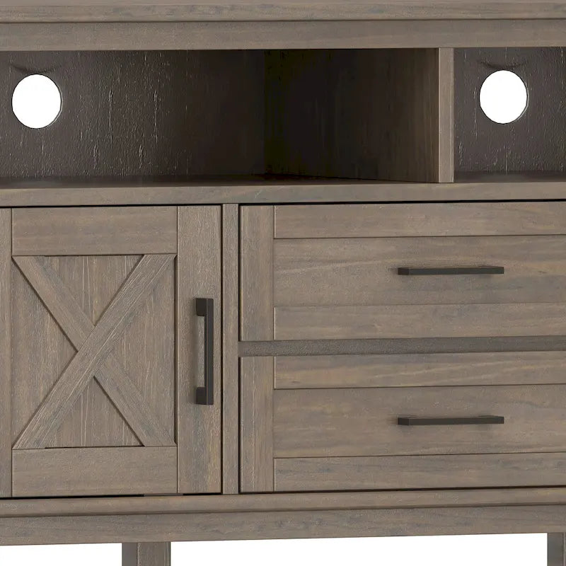 Meuble TV-Média Transitionnel Cantina en Bois Massif de 72 po de Large, Brun Fumé, Pour Téléviseurs Jusqu'à 80 po