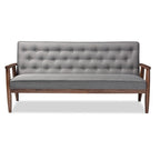 Canapé 3 places Sorrento Rétro Mid-century Moderne en tissu gris et bois