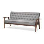 Canapé 3 places Sorrento Rétro Mid-century Moderne en tissu gris et bois