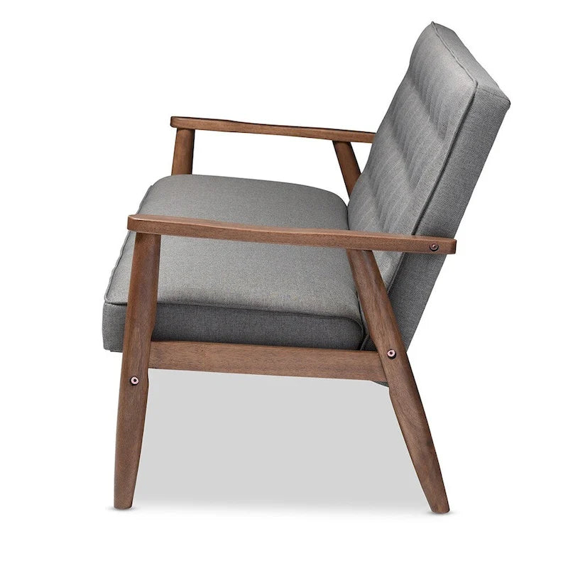 Canapé 3 places Sorrento Rétro Mid-century Moderne en tissu gris et bois