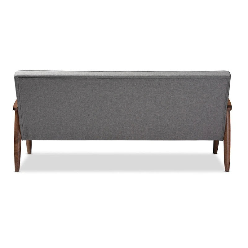 Canapé 3 places Sorrento Rétro Mid-century Moderne en tissu gris et bois
