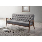 Canapé 3 places Sorrento Rétro Mid-century Moderne en tissu gris et bois