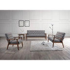 Canapé 3 places Sorrento Rétro Mid-century Moderne en tissu gris et bois