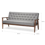 Canapé 3 places Sorrento Rétro Mid-century Moderne en tissu gris et bois