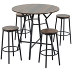 Table de bar et chaises industrielles, table à manger peu encombrante avec 4 tabourets pour pub et cuisine, noir et marron