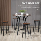 Table de bar et chaises industrielles, table à manger peu encombrante avec 4 tabourets pour pub et cuisine, noir et marron