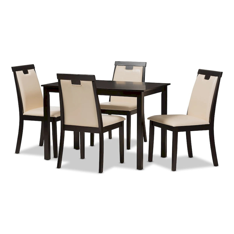 Ensemble de salle à manger contemporain en similicuir beige