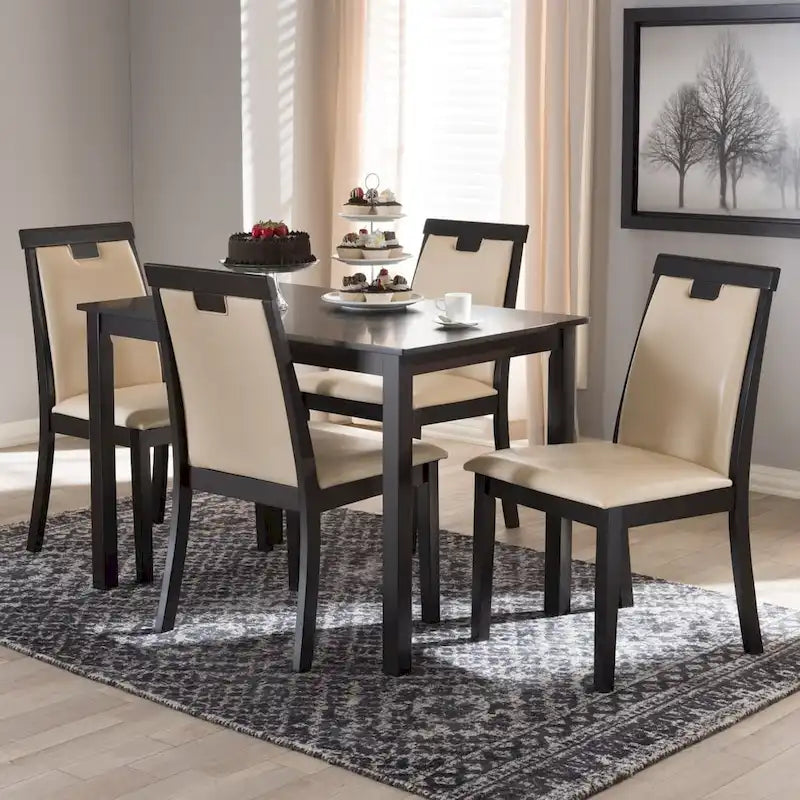 Ensemble de salle à manger contemporain en similicuir beige