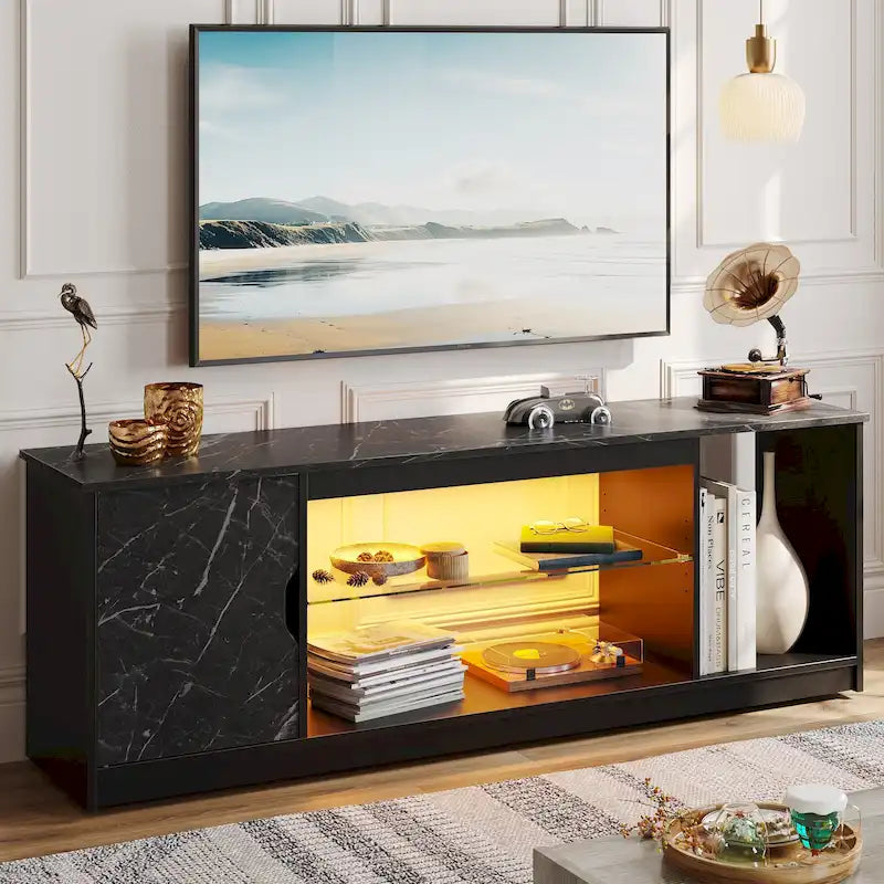 Meuble TV moderne pour téléviseurs jusqu'à 65 pouces, centre de divertissement de jeu avec étagères réglables pour PS5 - 58 pouces