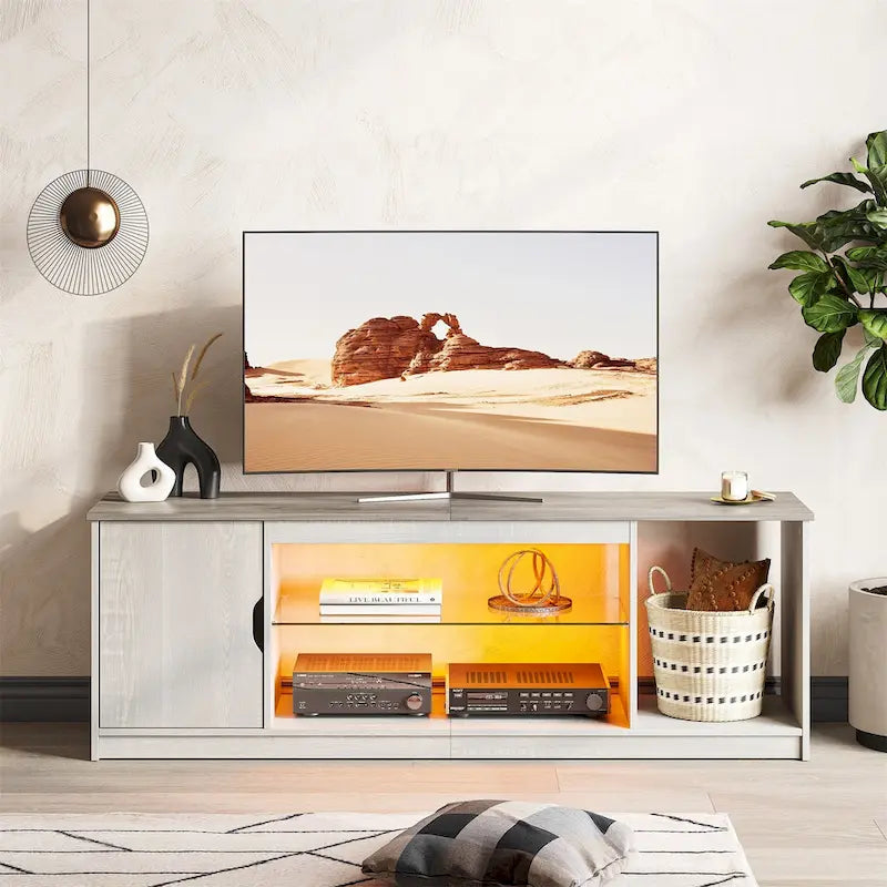 Meuble TV moderne pour téléviseurs jusqu'à 65 pouces, centre de divertissement de jeu avec étagères réglables pour PS5 - 58 pouces