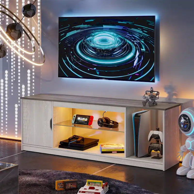 Meuble TV moderne pour téléviseurs jusqu'à 65 pouces, centre de divertissement de jeu avec étagères réglables pour PS5 - 58 pouces