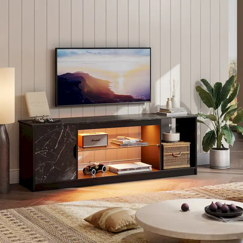 Meuble TV moderne pour téléviseurs jusqu'à 65 pouces, centre de divertissement de jeu avec étagères réglables pour PS5 - 58 pouces
