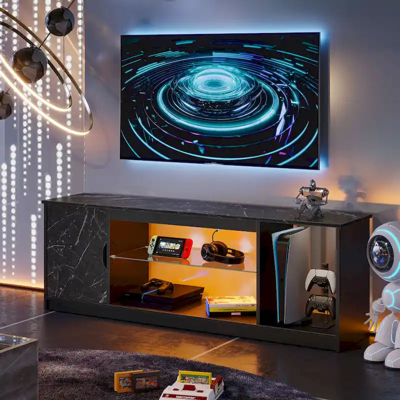 Meuble TV moderne pour téléviseurs jusqu'à 65 pouces, centre de divertissement de jeu avec étagères réglables pour PS5 - 58 pouces