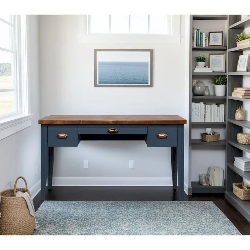 Bureau Nantucket de 53 pouces, aucun assemblage requis, finition bleu denim et whiskey