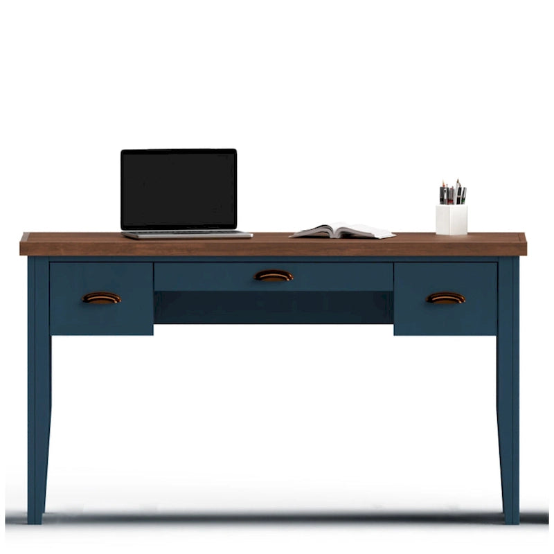Bureau Nantucket de 53 pouces, aucun assemblage requis, finition bleu denim et whiskey