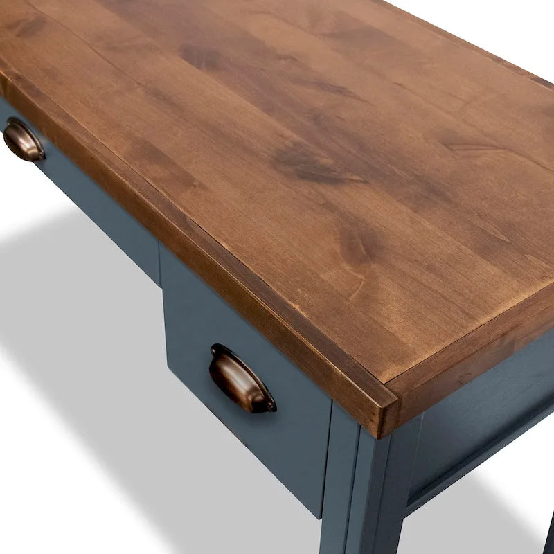 Bureau Nantucket de 53 pouces, aucun assemblage requis, finition bleu denim et whiskey