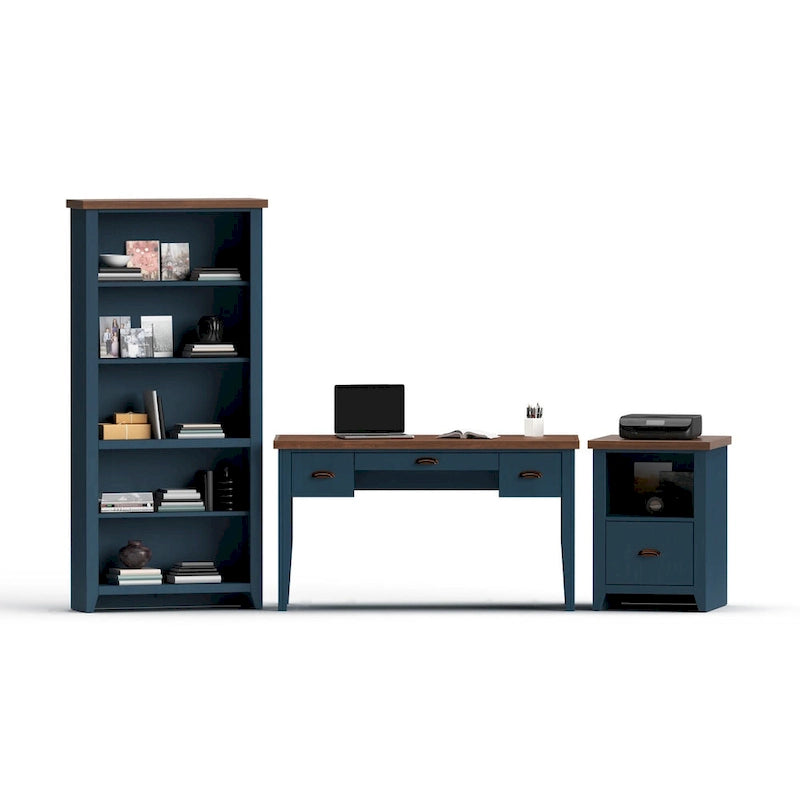 Bureau Nantucket de 53 pouces, aucun assemblage requis, finition bleu denim et whiskey