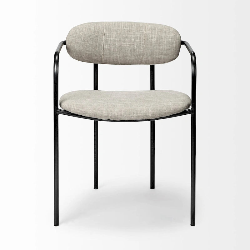 Chaise de salle à manger Parker avec assise en tissu beige et structure en métal gris fusil – 21.5L x 21.1P x 28.7H