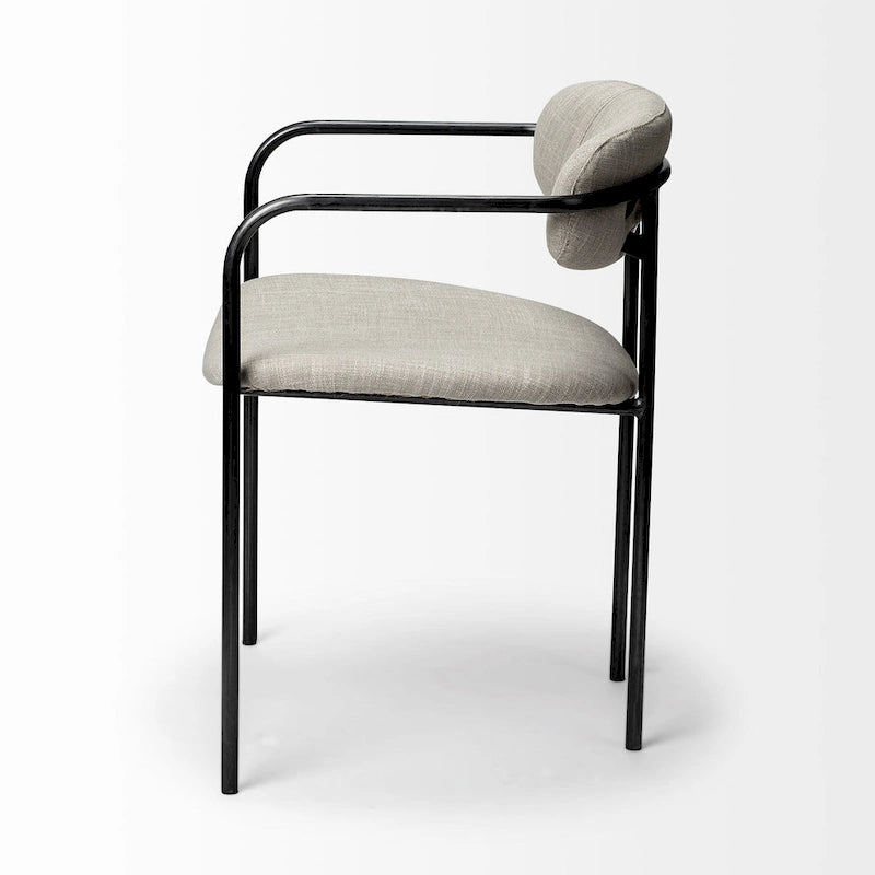 Chaise de salle à manger Parker avec assise en tissu beige et structure en métal gris fusil – 21.5L x 21.1P x 28.7H