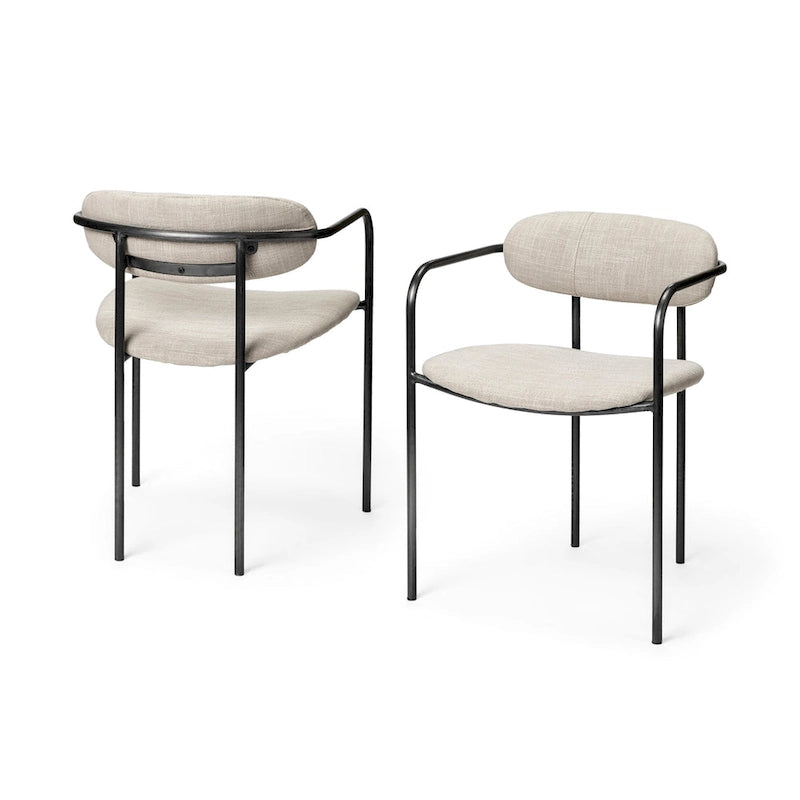 Chaise de salle à manger Parker avec assise en tissu beige et structure en métal gris fusil – 21.5L x 21.1P x 28.7H