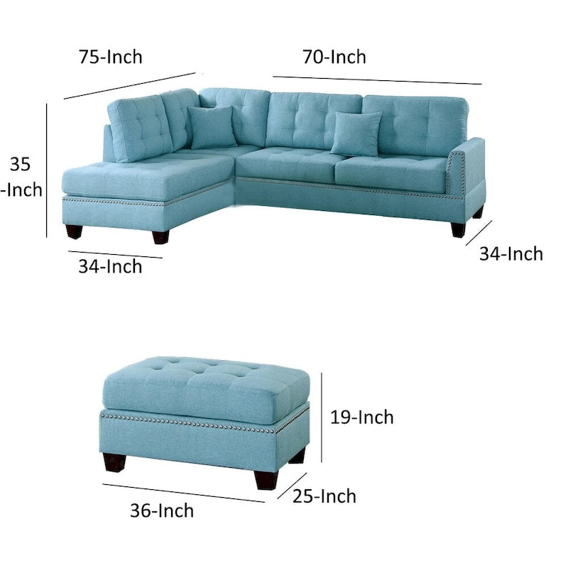 Canapé d'angle 3 places Polyfiber avec coussin moelleux bleu