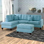 Canapé d'angle 3 places Polyfiber avec coussin moelleux bleu